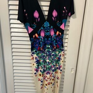 Roberto Cavalli Black and Multicolor Floral Midi Dress